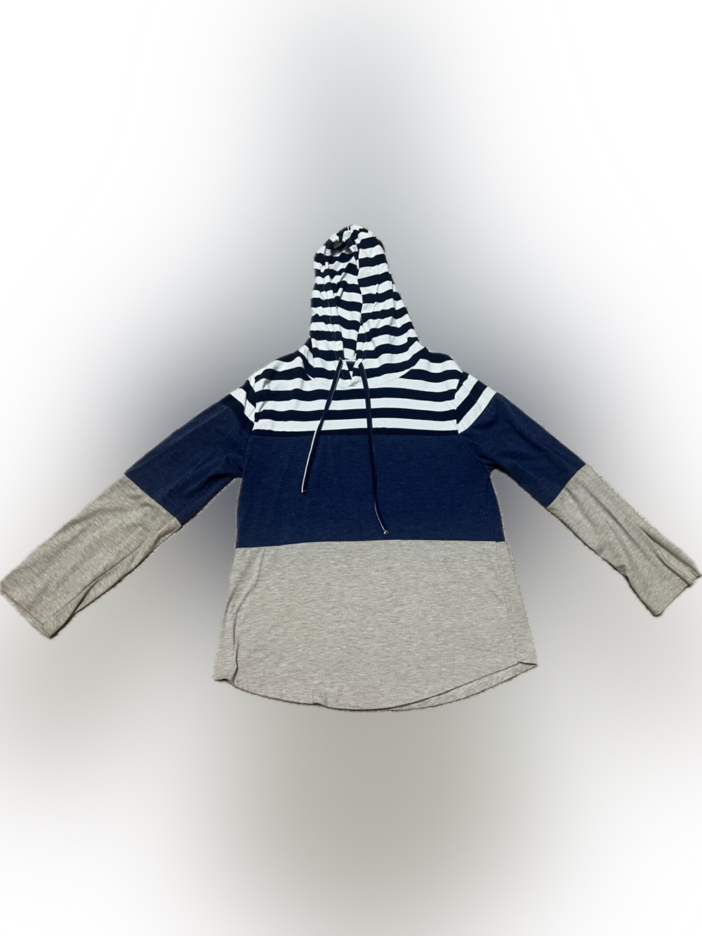 Navy, White & tan Colorblock Striped Hoodie Sweatshirt